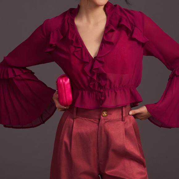 Anthropologie Sheer V-Neck Blouse - Picture 4 of 12